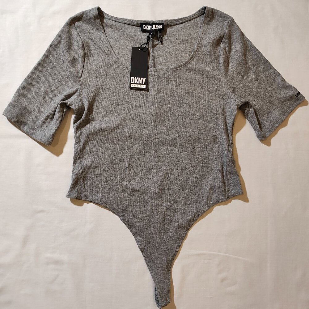 DKNY Women's XL Gray Short Sleeve Scoop Neck‎ Bodysuit NWT